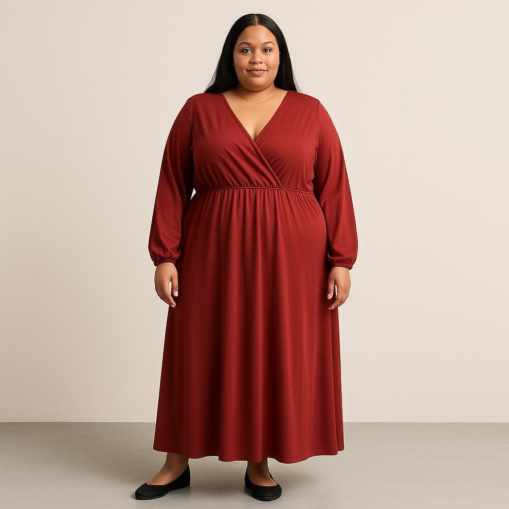 Women's Amazon Essential's Red Polyester Dress with Pockets- Size XL